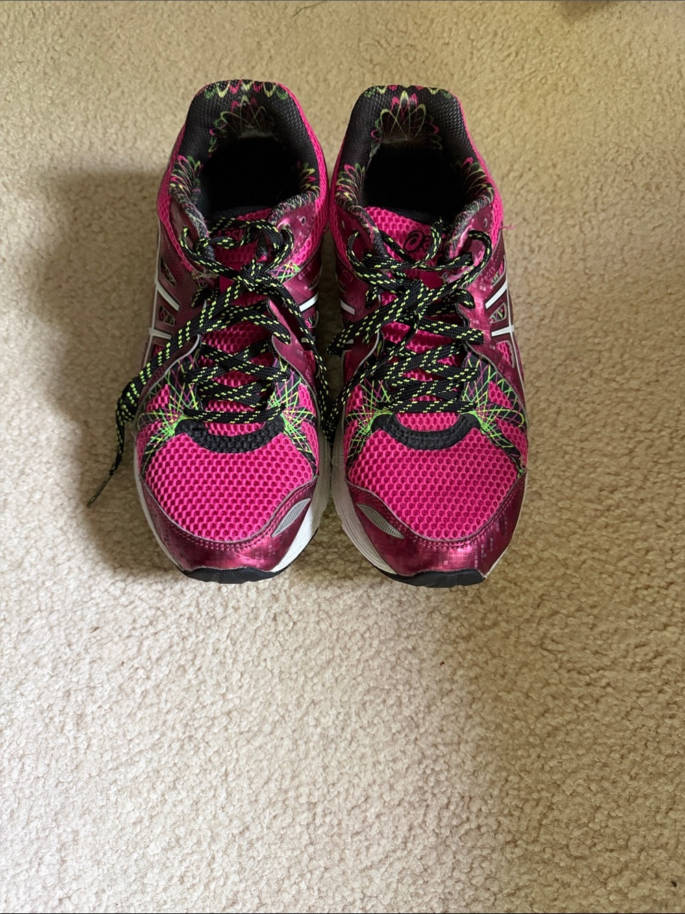 Asics Women's Fuchsia Running Shoes with Black and Neon Green Accents